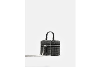 W812 Black Cleo Diamante Handle Boxy Bag